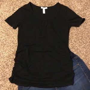 black maternity top w/ keyhole detail at neckline